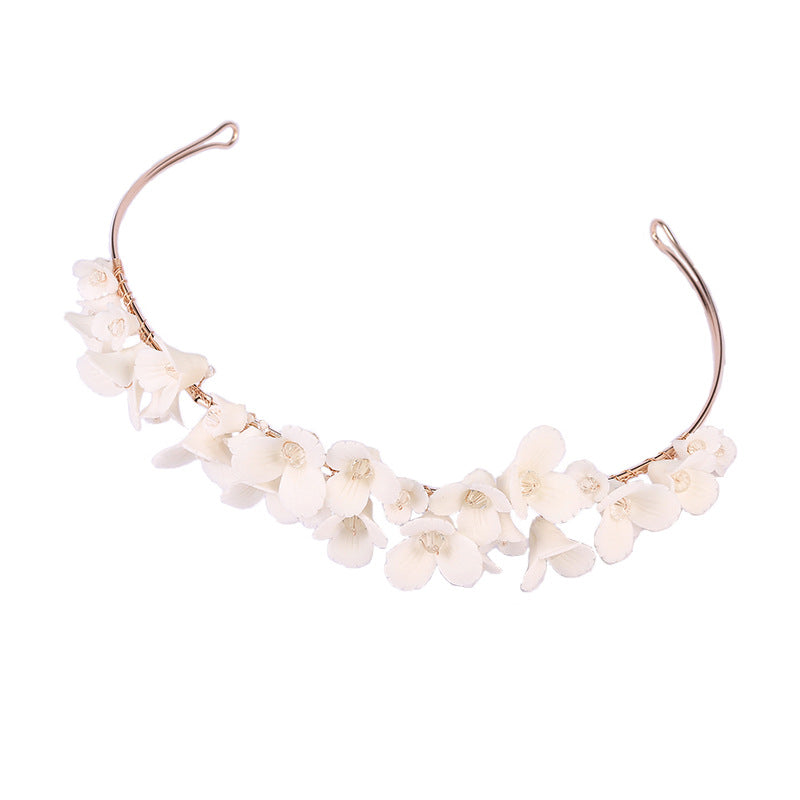White Ceramic Flower Crown Headband for Women - Handmade Hair Accessory