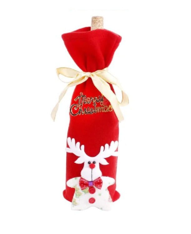 Christmas Flannel Wine Bottle Gift Bag Set for Holiday Decor