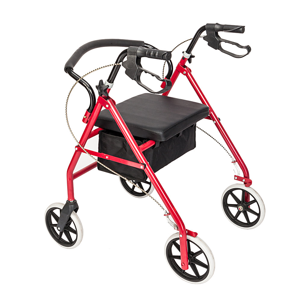 Adjustable Rollator Walker with Padded Seat - Red & Black