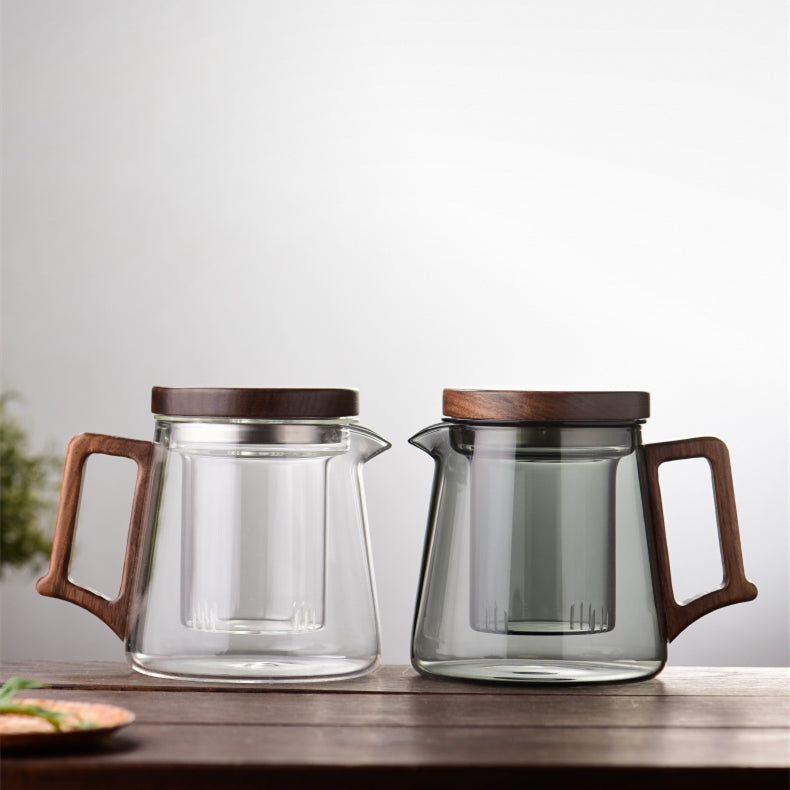 High Temperature Resistant Borosilicate Glass Teapot with Wooden Handle 550ml