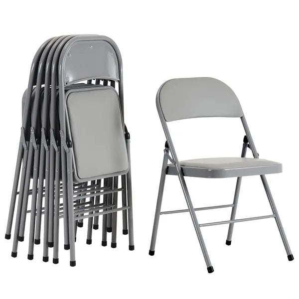 6-Pack Foldable Gray Chairs - Comfortable PVC & Iron Frame