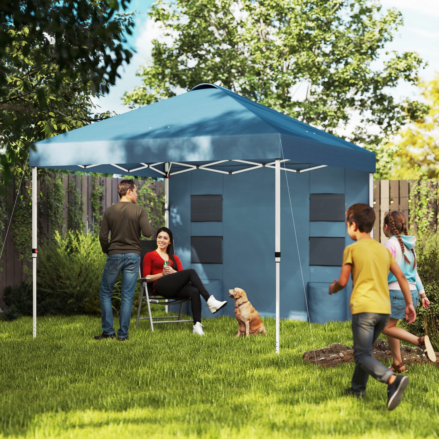 10x10 Pop Up Canopy Tent with Sidewall - Sea Blue