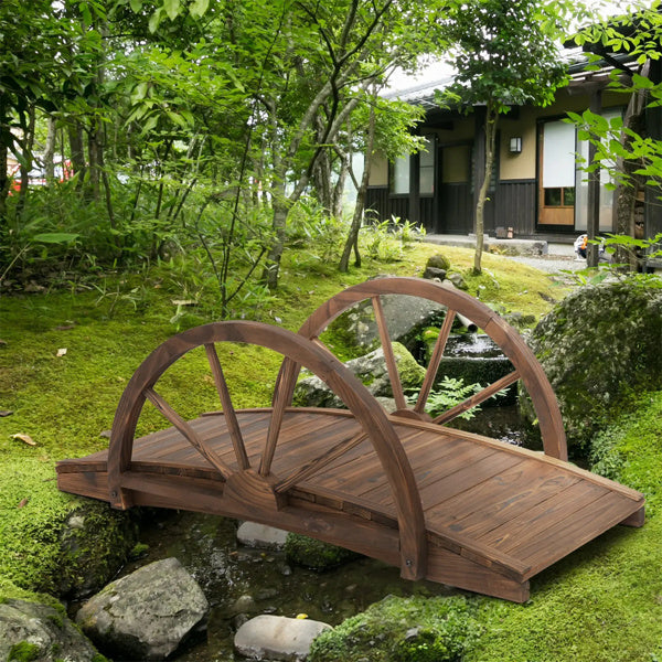 Wooden Garden Bridge 3.3ft Outdoor Arched Footbridge with Weather-Resistant Fir Wood