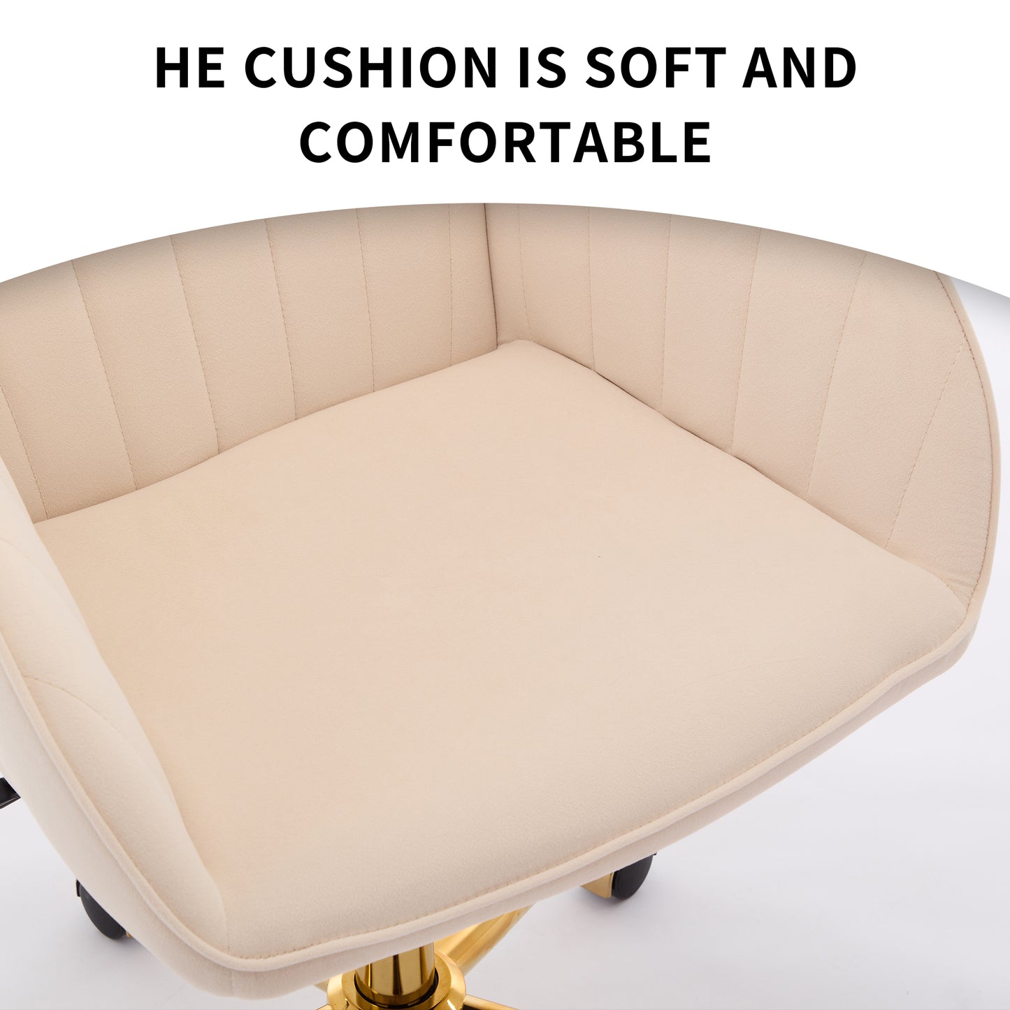 Ergonomic Adjustable Office Chair - Khaki Velvet Swivel Seat