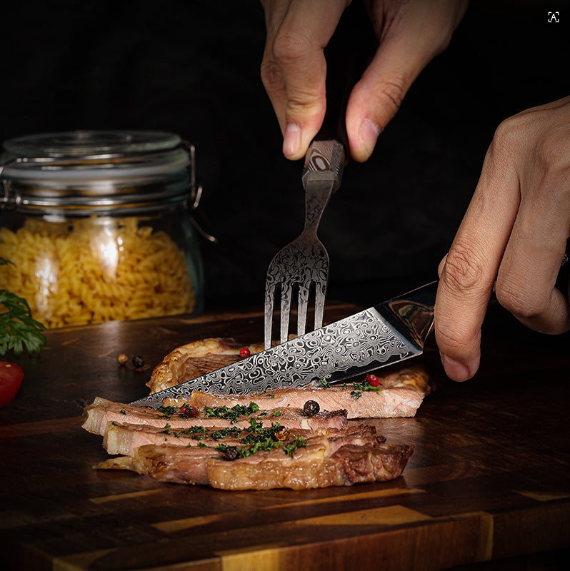 Damascus Steel Steak Knife Set - 4-Piece Kitchen Dining Cutlery