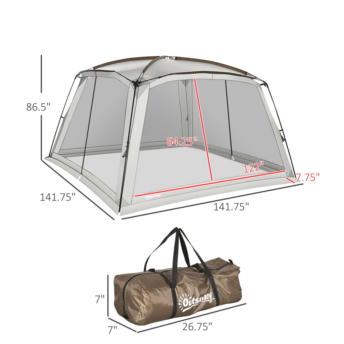 12x12 UV50+ Screen Tent with 2 Doors & Carry Bag - White