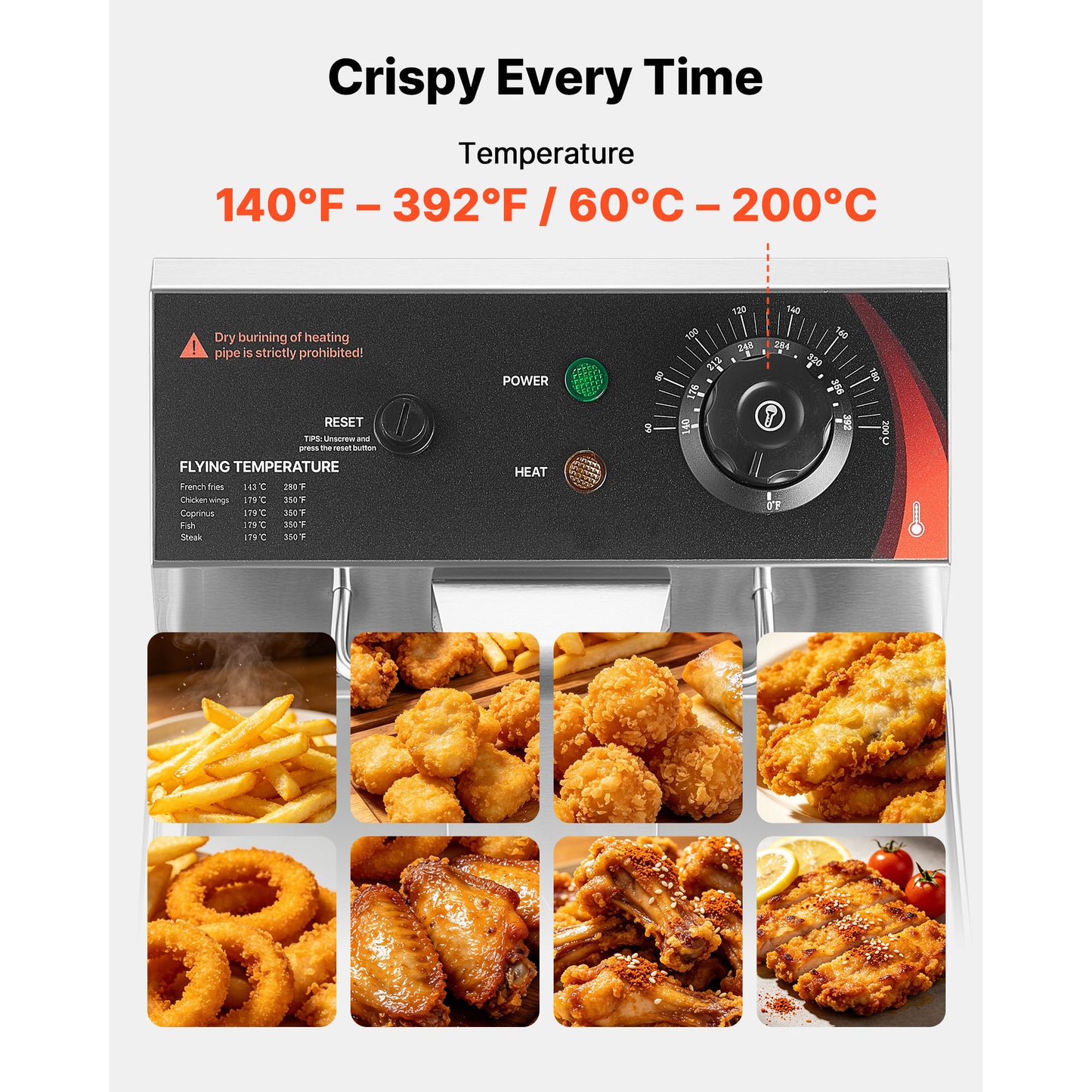 12.15 Qt Commercial Deep Fryer - 1750W Stainless Steel Countertop Fryer with Basket & Lid