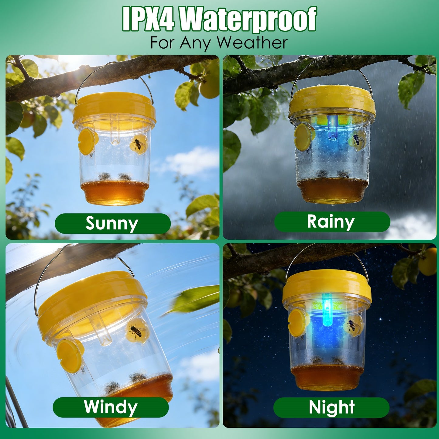 Solar Wasp Trap with UV Light - 3 Pack Outdoor Insect Catchers