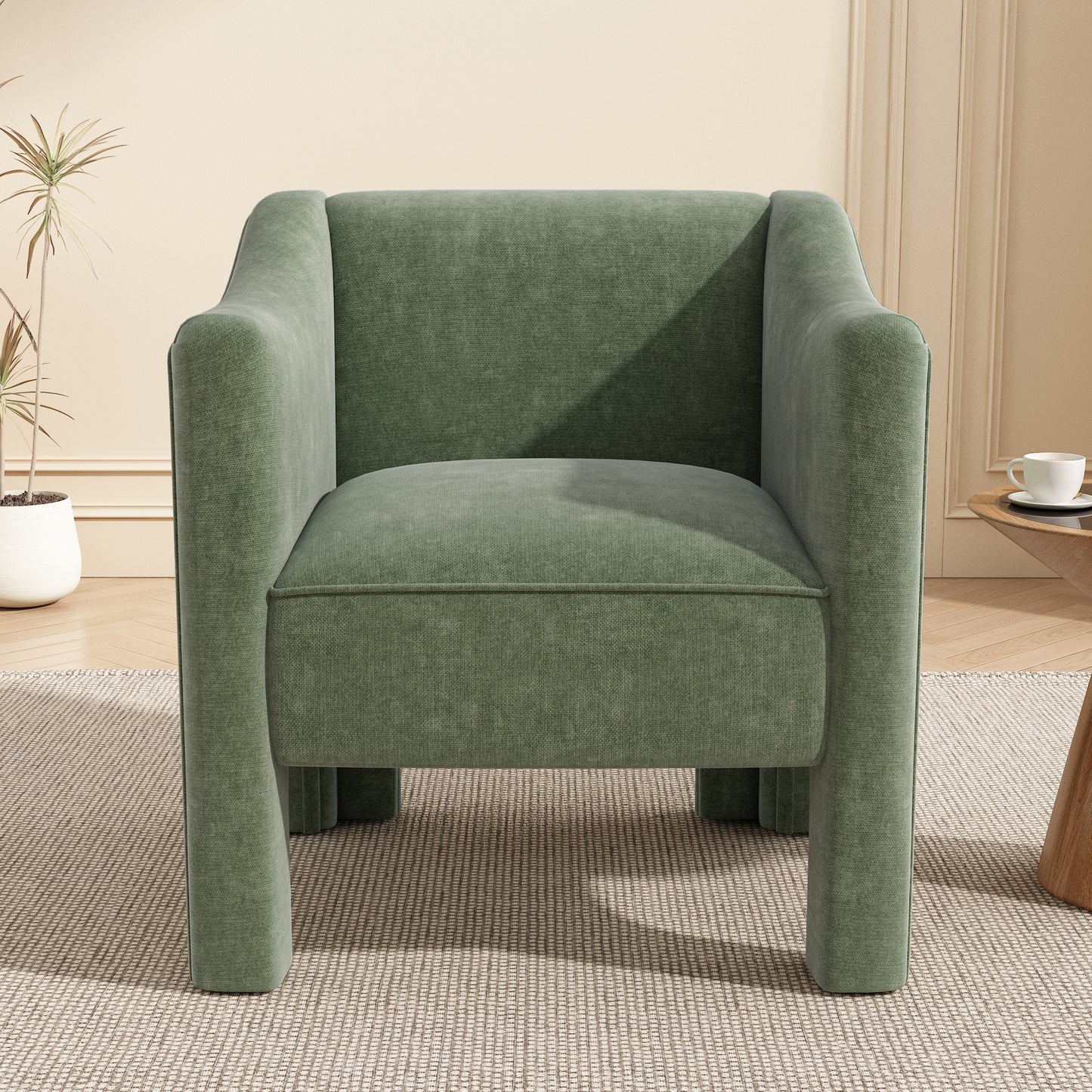 Modern Green Barrel Accent Chair - Upholstered Armchair for Living Room & Bedroom