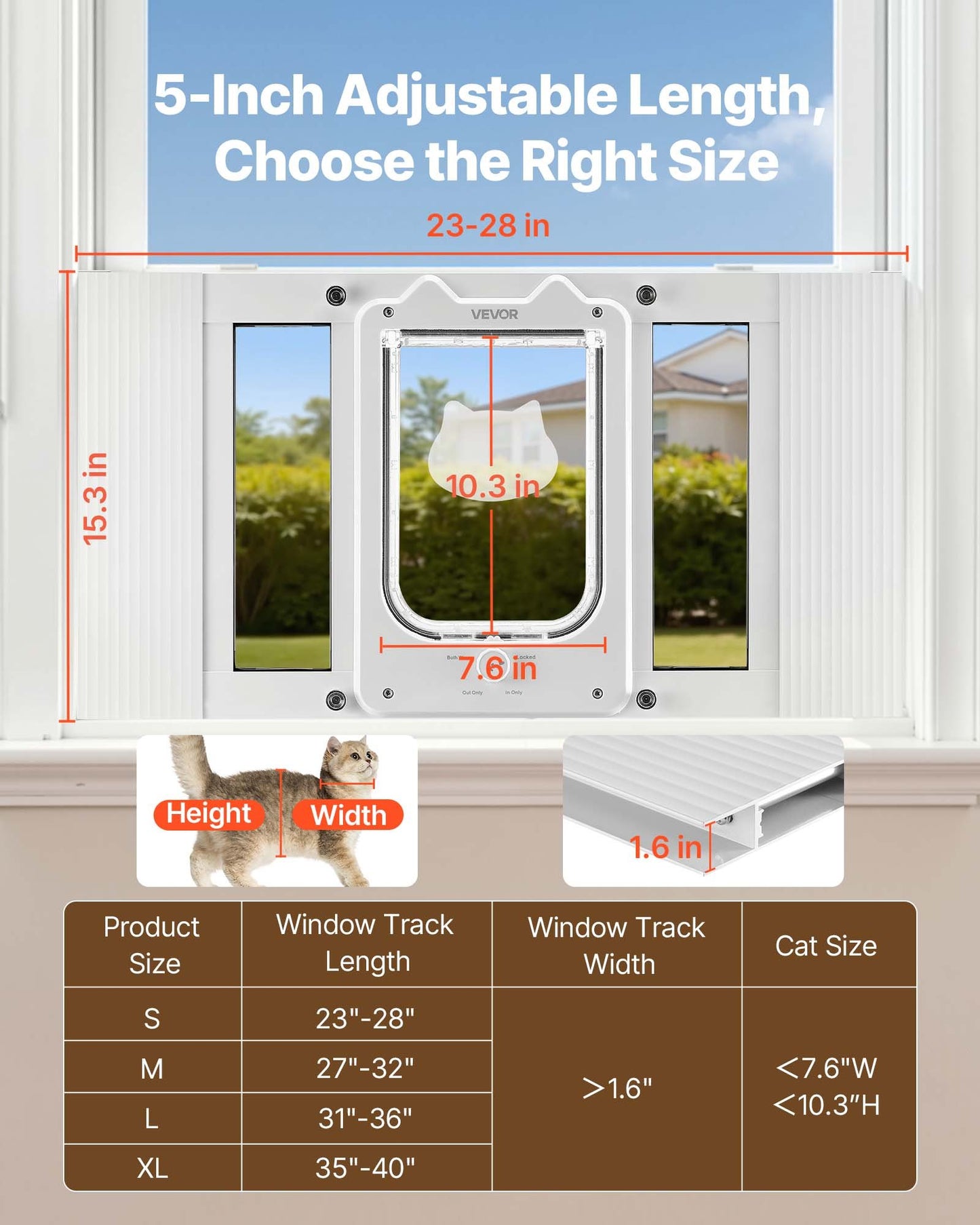 Adjustable Cat Window Door with Lock Modes - Aluminum Frame, Magnetic Closure