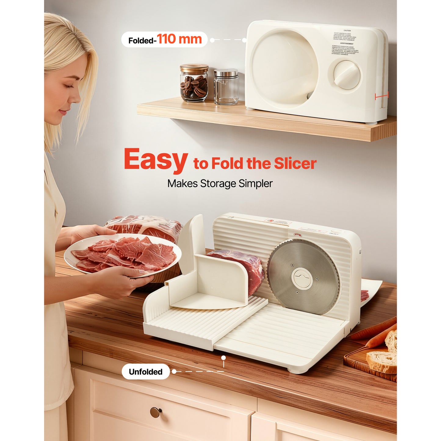 Electric Meat Slicer 6.7-inch Foldable Food Cutter for Frozen Meat & Deli Ham