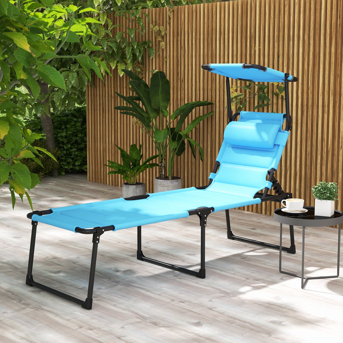 Adjustable Folding Lounge Chair with Sun Shade - Light Blue