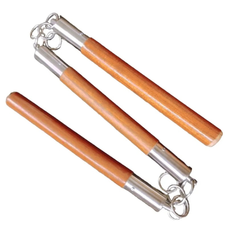 Solid Wood Three-Section Staff with Stainless Steel Ring for Home & Garden Storage