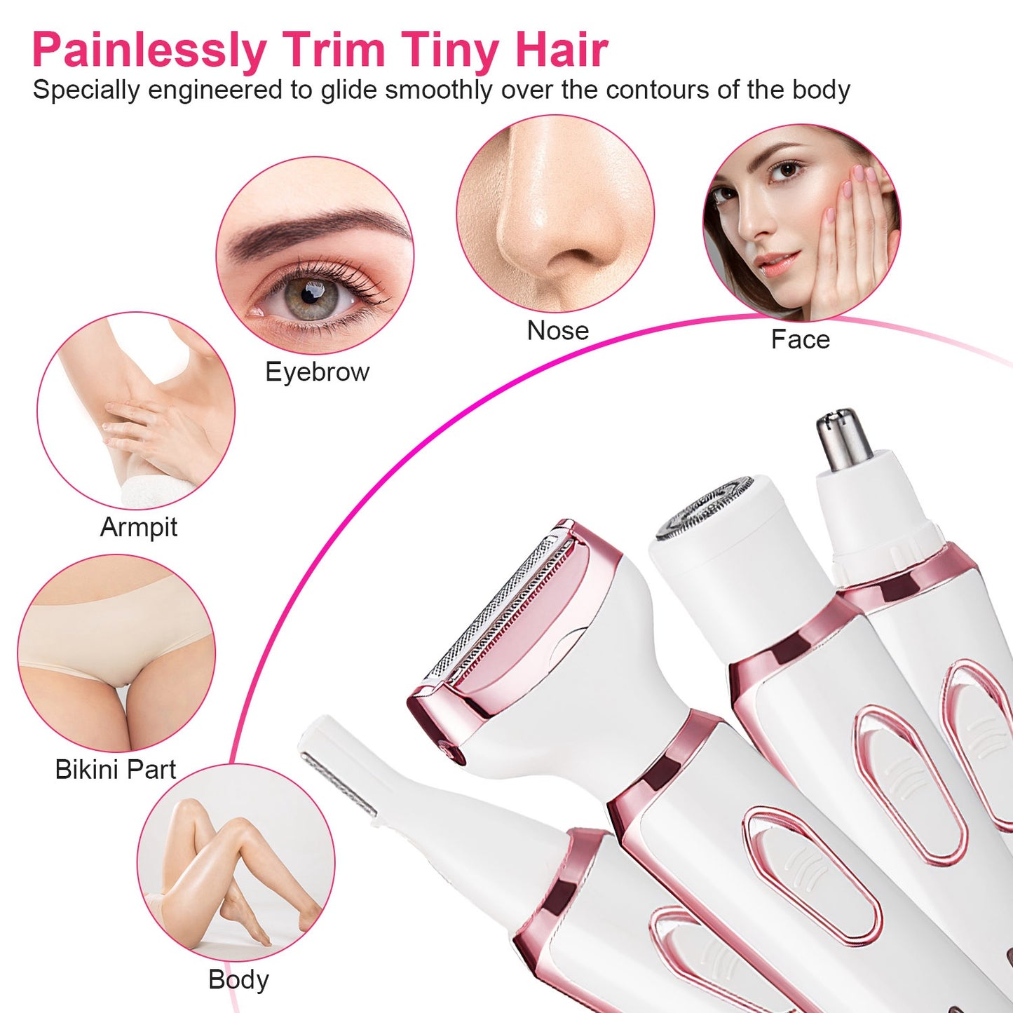 4-in-1 Women's Electric Shaver & Grooming Kit - Rechargeable - Rose Pink