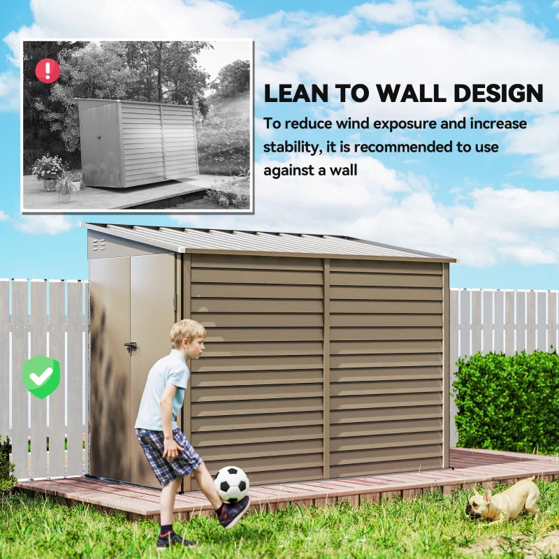 Outdoor Storage Shed 4.6'X9' Metal Lean-To Garden Tool Storage Brown