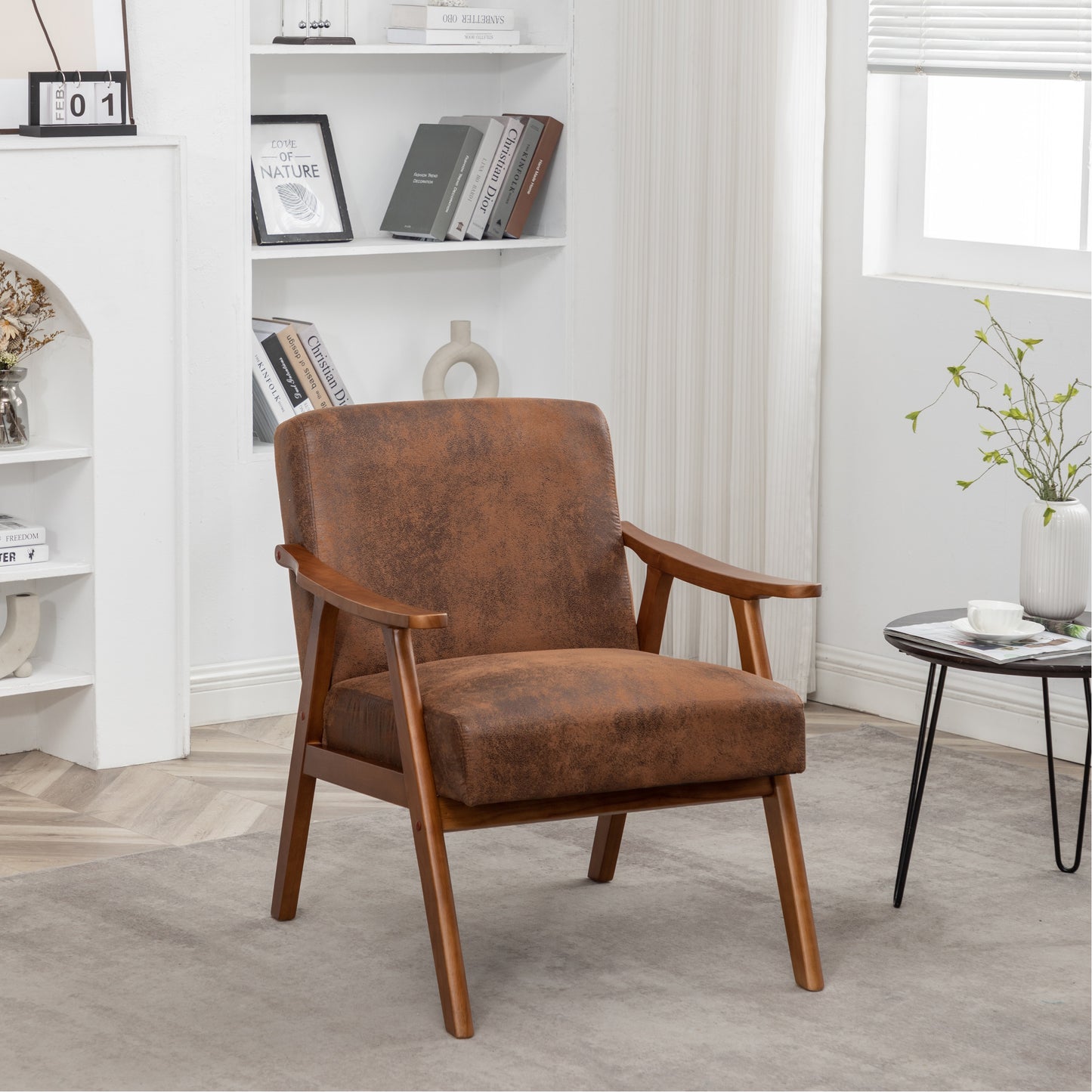 Accent Chair With Microfiber Upholstery And Solid Wood Frame, Classic