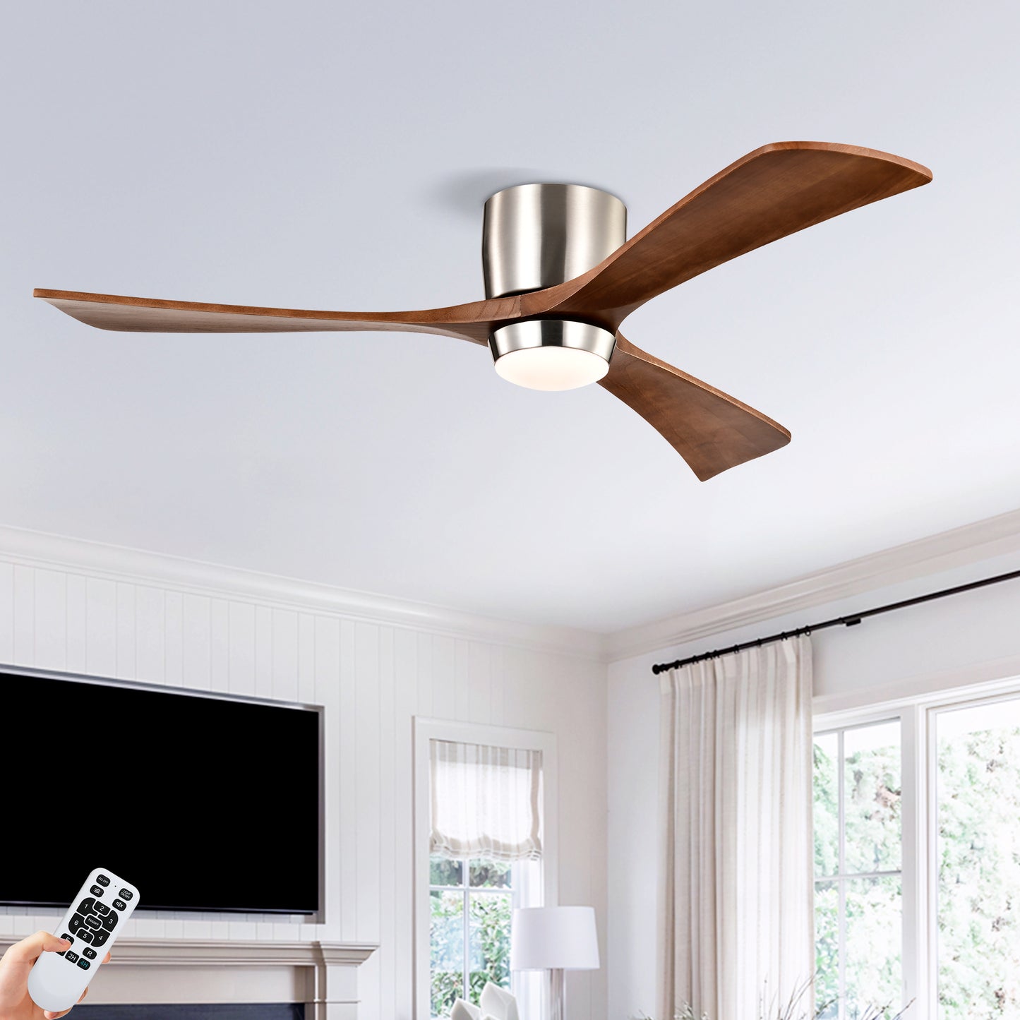 52-Inch Flush Mount Ceiling Fan with Remote Control - Nickel