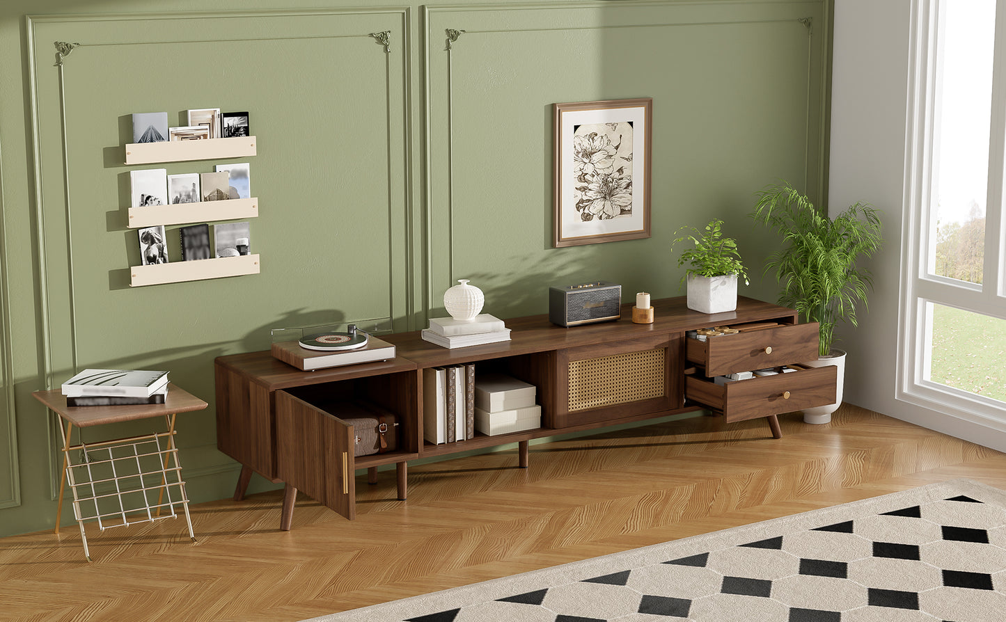 76" Modern Rattan TV Stand for TVs up to 85 Inches - Natural