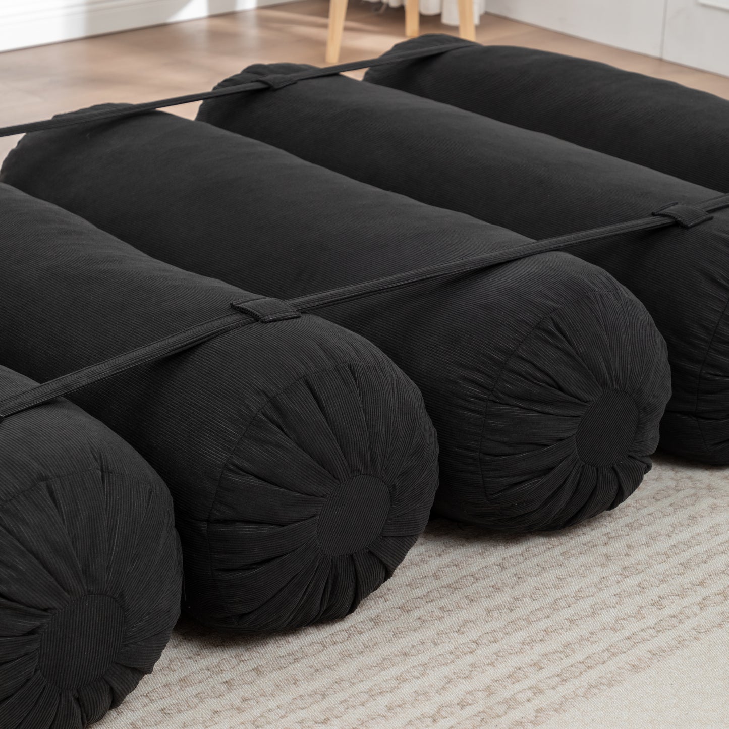 Adjustable Corduroy Floor Sofa - Black Multi-Person Leisure Chair