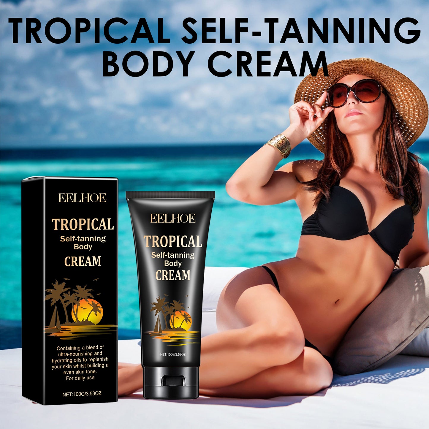 Tropical Self-Tanning Body Cream - Moisturizing Sunless Tanner for Glowing Skin