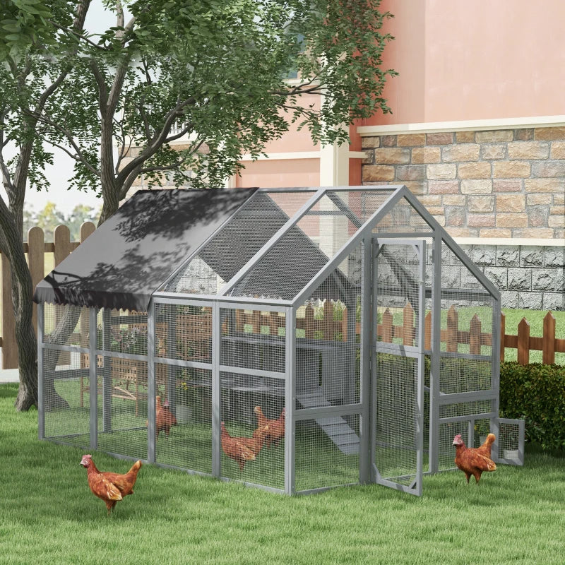 Large Chicken Coop with Nesting Boxes, Weather-Resistant Cover, Gray