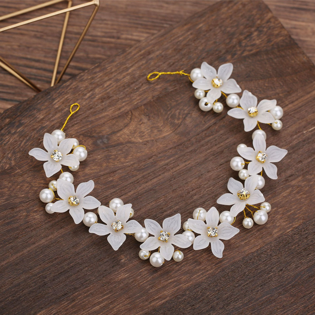 Gold Acrylic Flower Hairband - Bridal Hair Accessory
