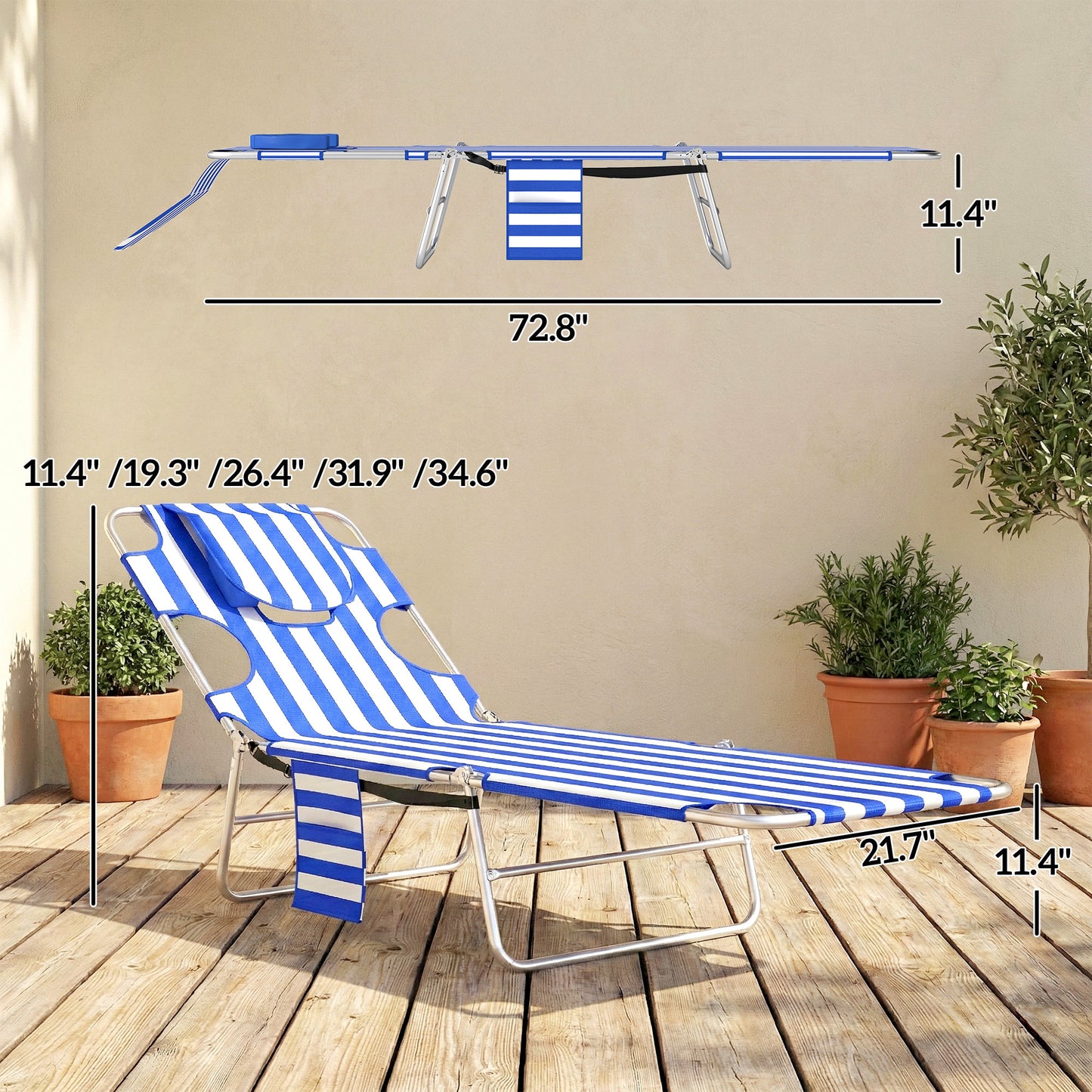 Adjustable Tanning Chair with Face Hole - Blue Stripes