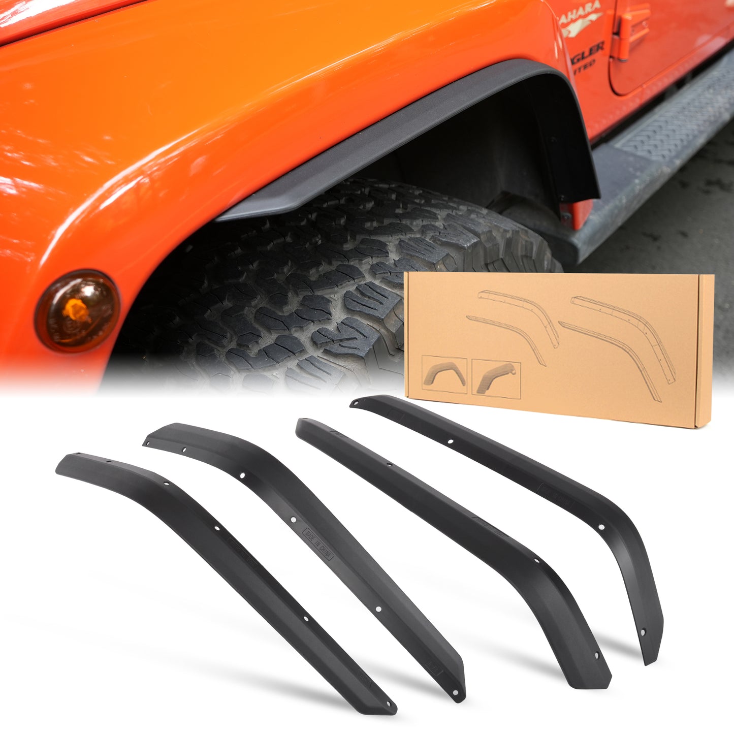 Front & Rear Fender Flares Compatible With 2007-2017 Wrangler JK JKU,