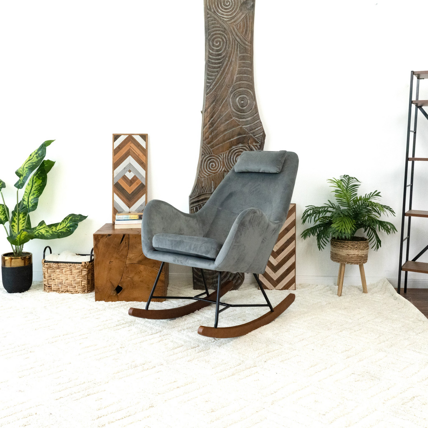 Chelsea Grey Velvet Rocking Chair, Comfort And Style For Home, Light