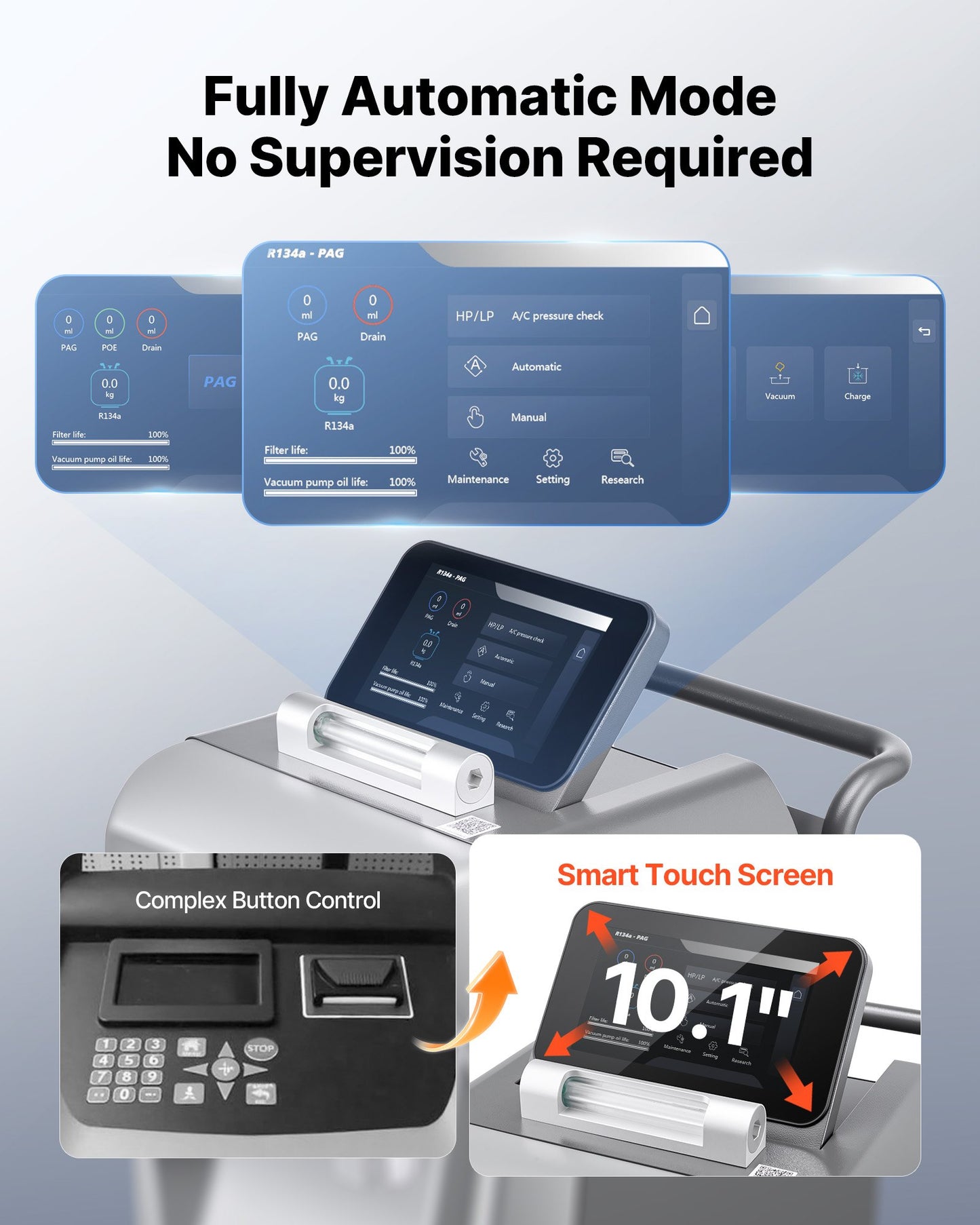 Automatic Refrigerant Recovery Machine for R134a with 98.5% Accuracy - 10.1-Inch Touch Screen for Automotive A/C Service
