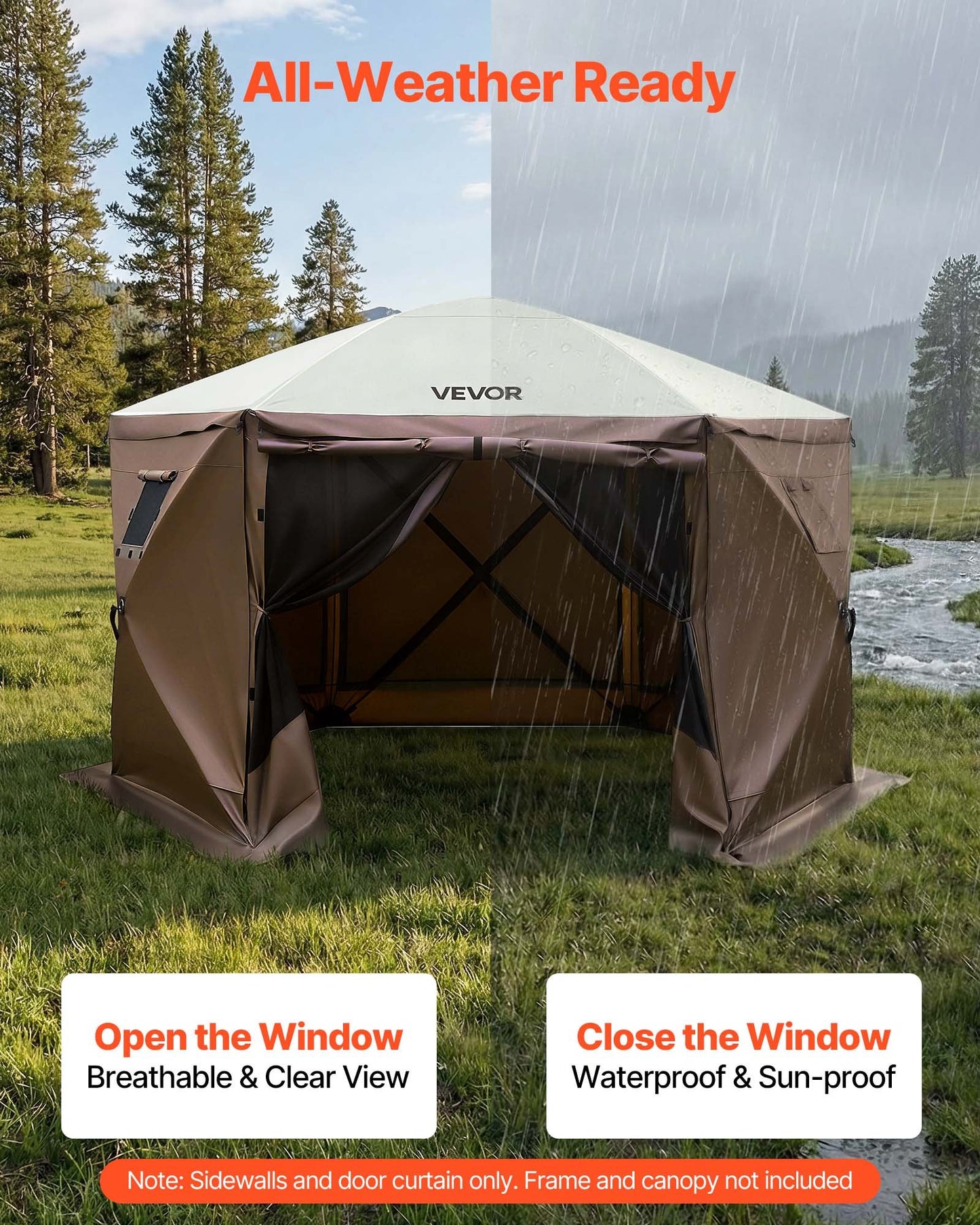 Outdoor Canopy Sidewalls 5.67 x 4.85 ft Waterproof Sunblock with Zippered Door & Windows