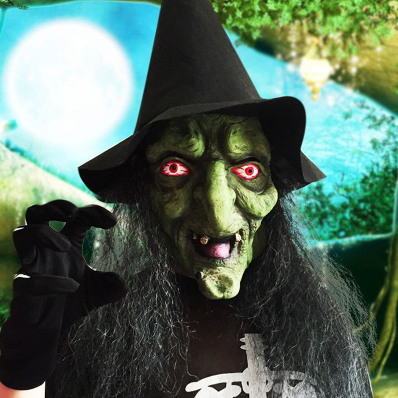 Halloween Witch Long Hair Mask - Latex Party Costume Accessory