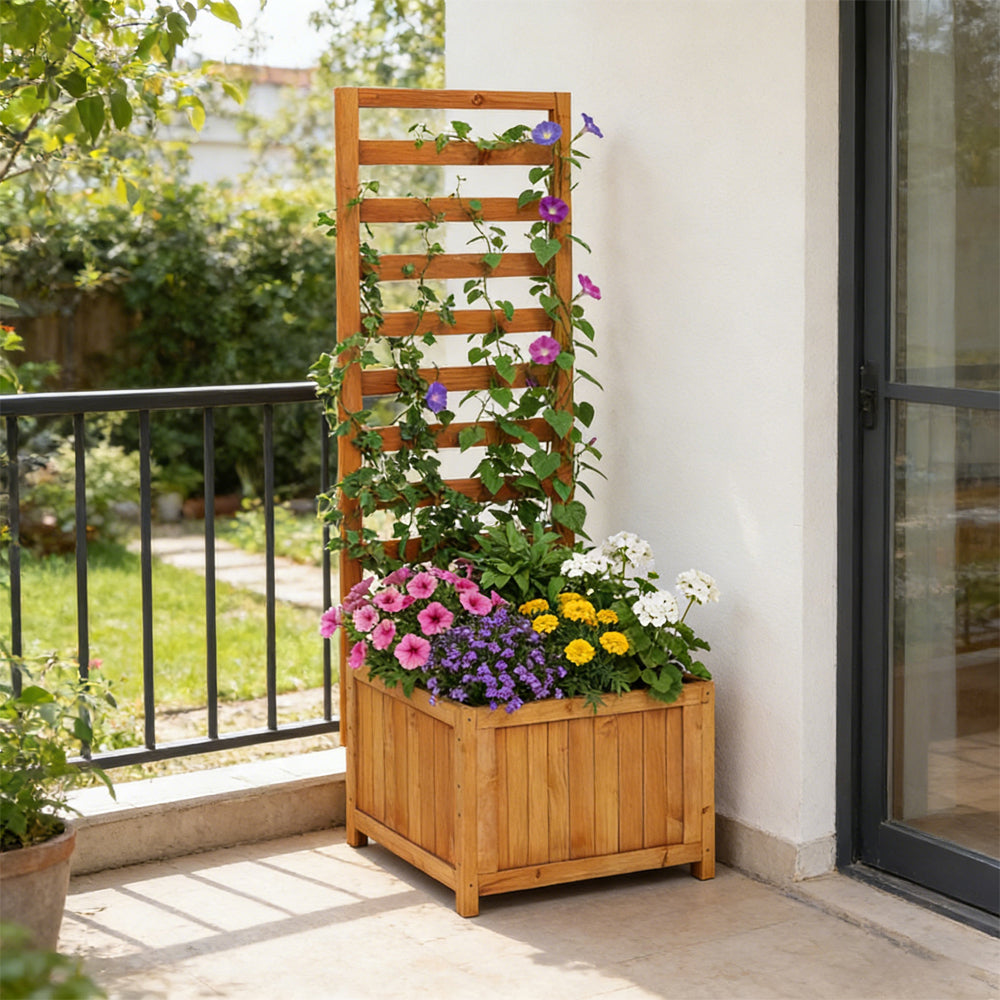 48 Inch Wood Raised Garden Bed with Trellis and Drainage Holes - Orange