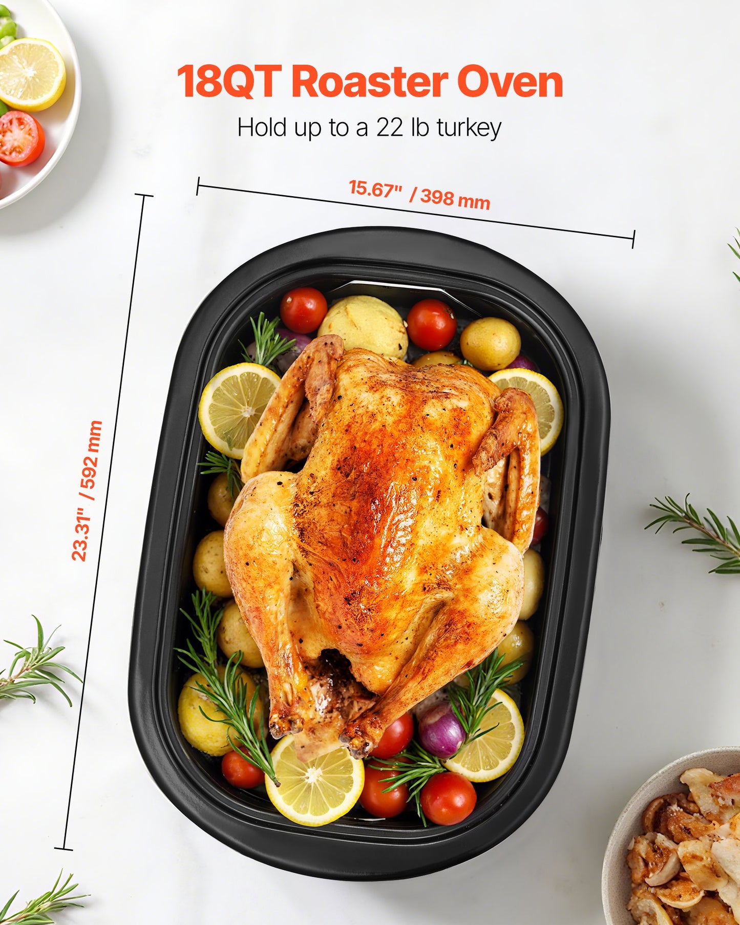 18QT Electric Roaster Oven with Self-Basting Lid - Large Kitchen Appliance, Black