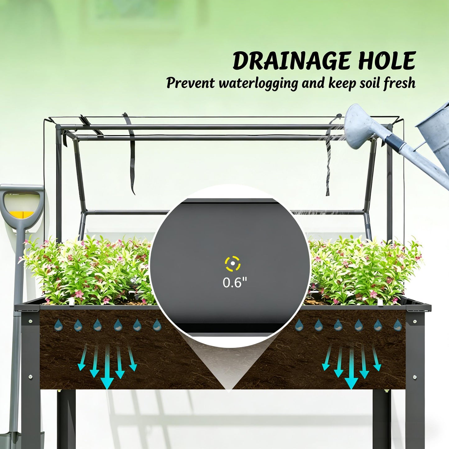 Outdoor Elevated Garden Box with Greenhouse - Dark Gray