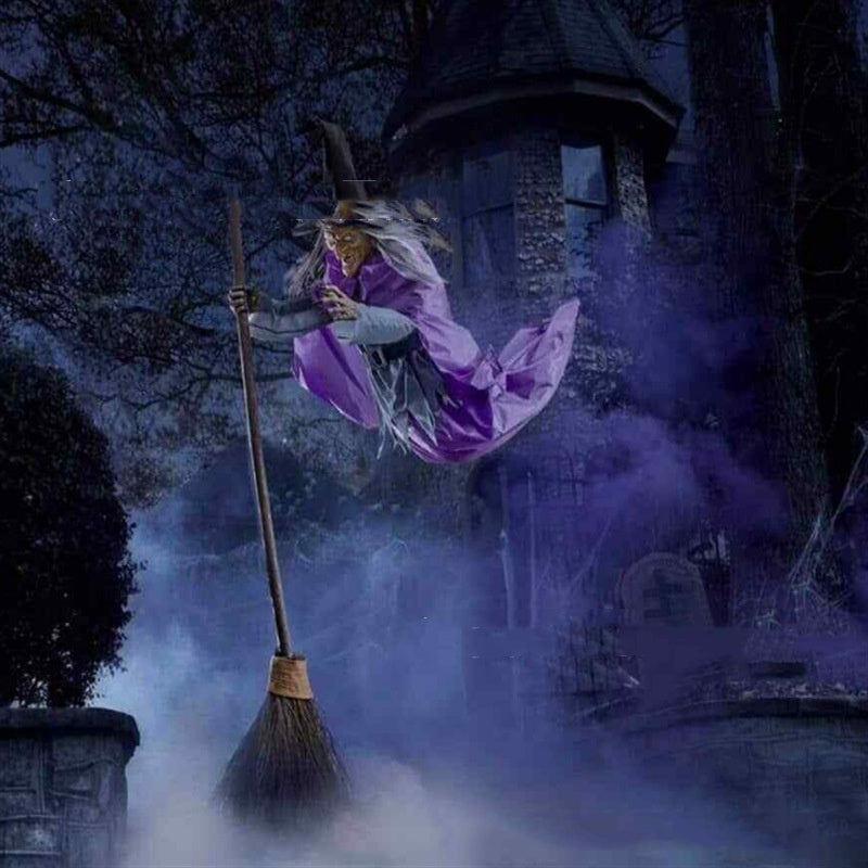 Large Flying Witch Halloween Decoration Outdoor Animatronic Horror Prop with Sound