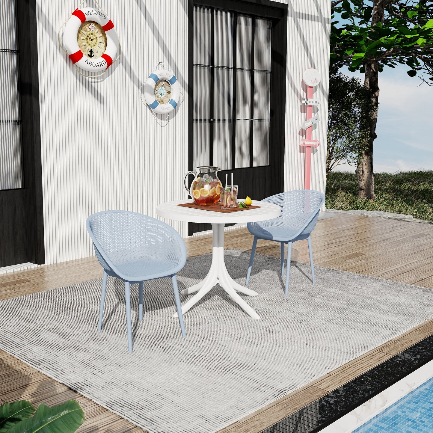 Light Blue Modern Lounge Chairs & Round Table Set - 2-Pack