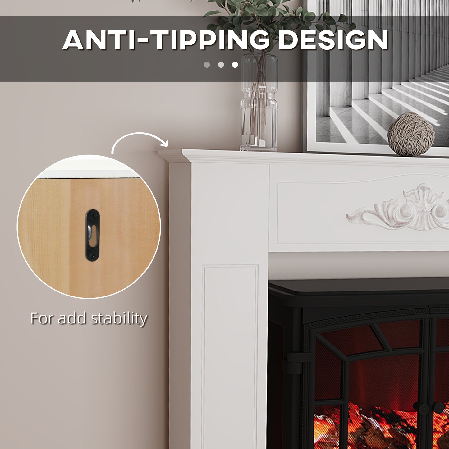 Freestanding Fireplace Surround with Leg - Modern White Mantel for Electric Fireplaces, 44.7" W x 40" H