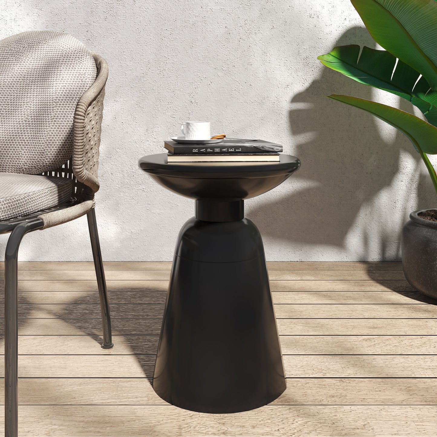 Outdoor Metal End Table - Large Black Iron Design
