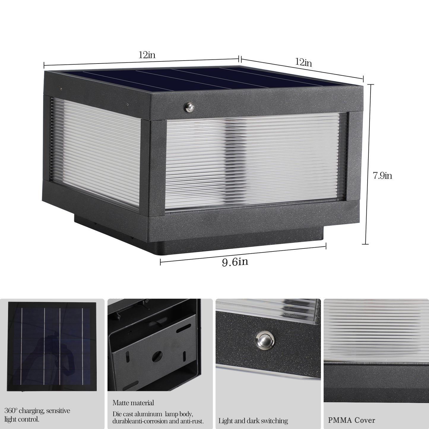 Solar Powered LED Post Cap Light - Modern Outdoor Fence Light