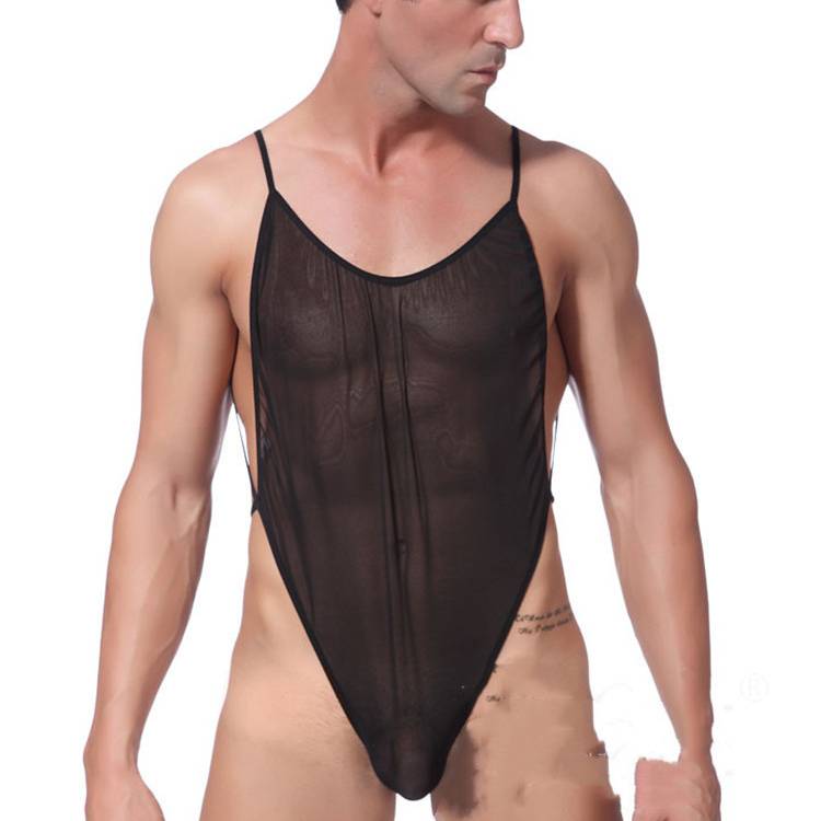 Men's See-Through Bodysuit Underwear - Black One Size Polyester