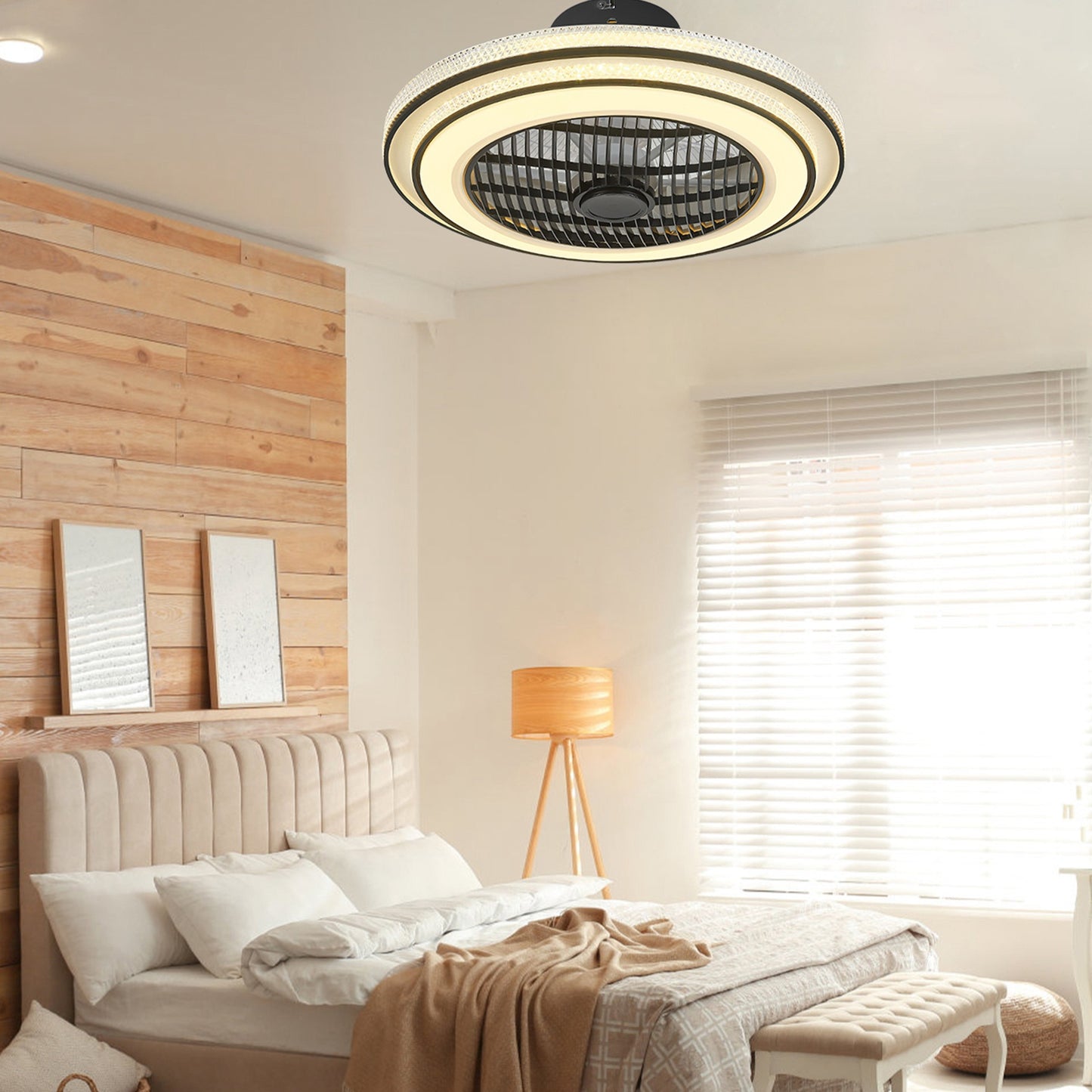 20.5in Ceiling Fan with Light Remote Control & APP, 3-Speed LED Pendant Fan - Black