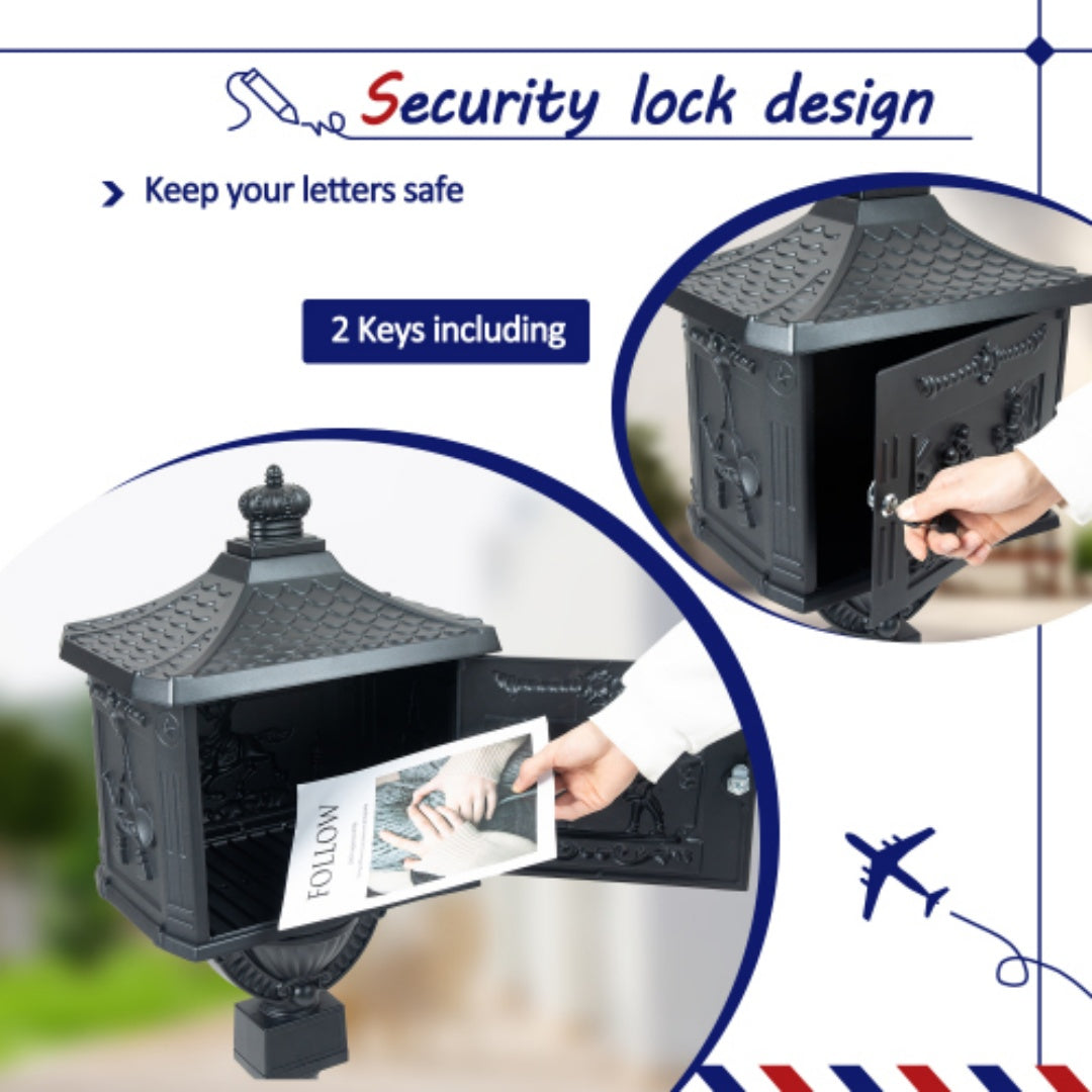 Heavy Duty Cast Aluminum Mailbox with Lock - Multiple Colors
