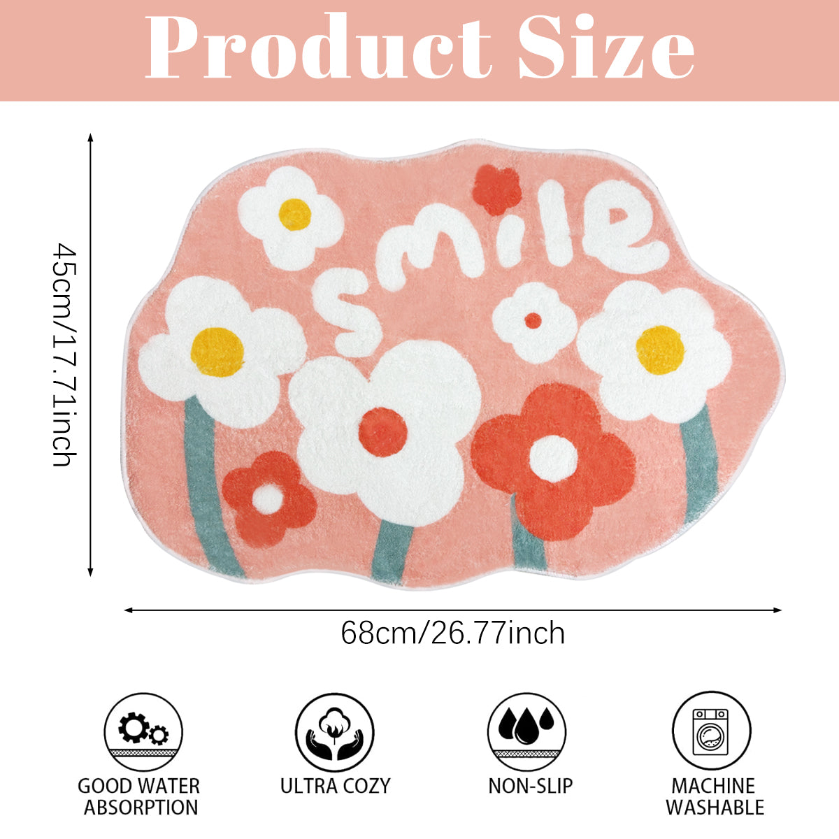 Pink Floral Shag Door Mat - 68x45 cm Polyester
