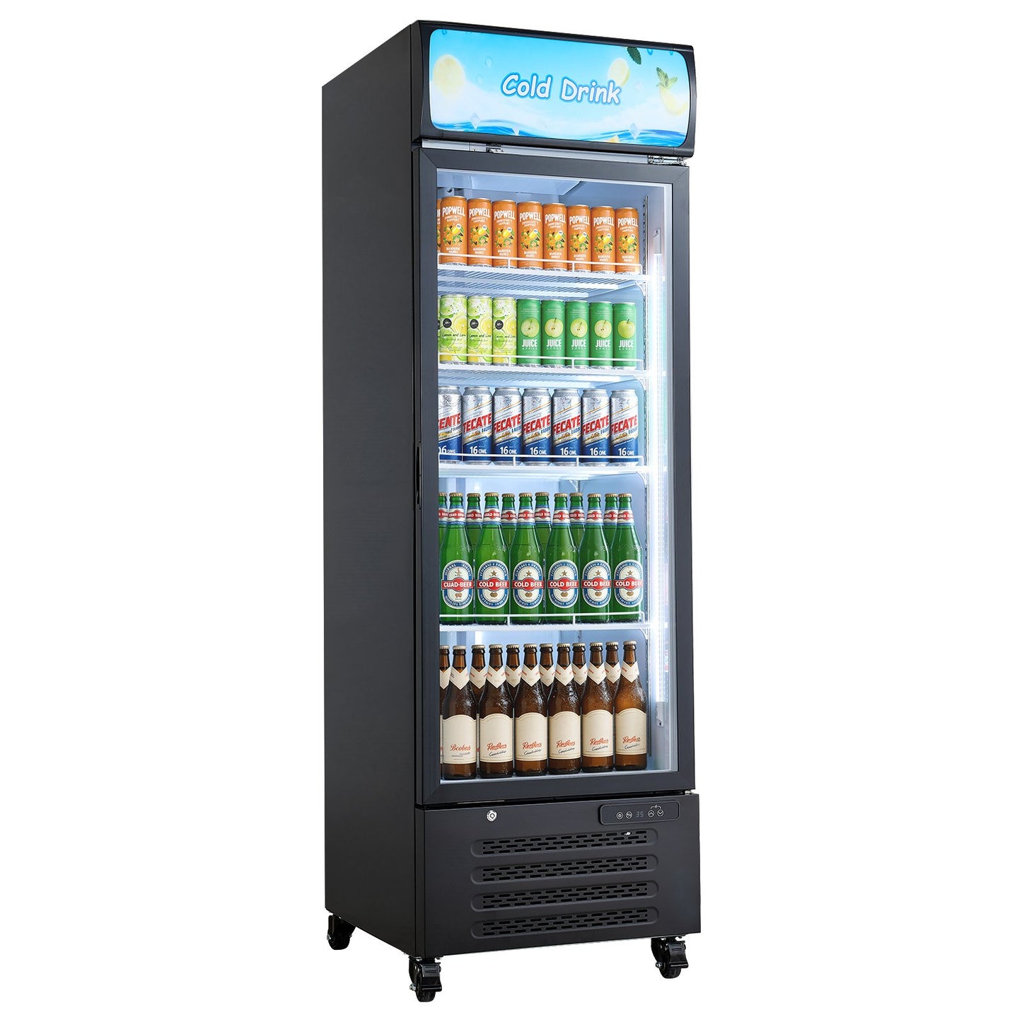 15.9 Cu.Ft Glass Door Commercial Refrigerator with Adjustable Shelves & LED Lighting