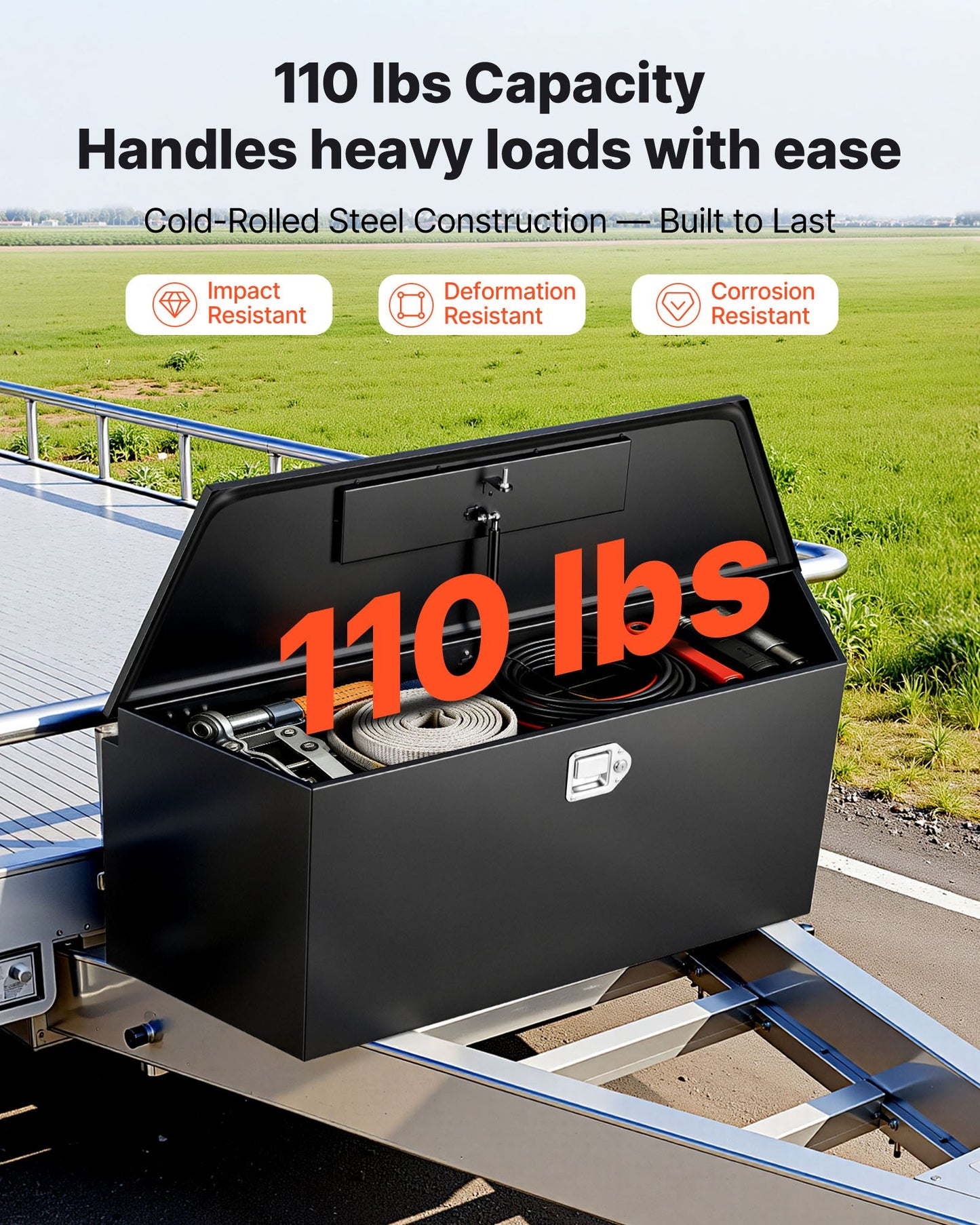 Heavy Duty Steel Trailer Tongue Box 49x13.9x18.5 inch Lockable Storage Organizer