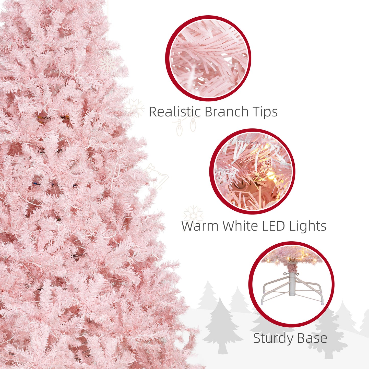 7.5 FT Pre-Lit Artificial Christmas Tree - Pink with 500 LED Lights