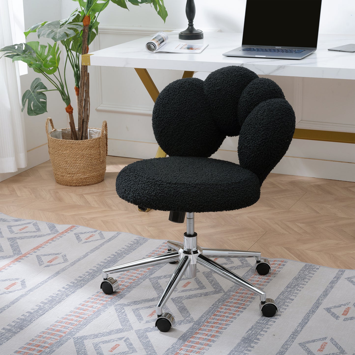 Adjustable Black Chair with 360-Degree Rotation & Foam Cushion