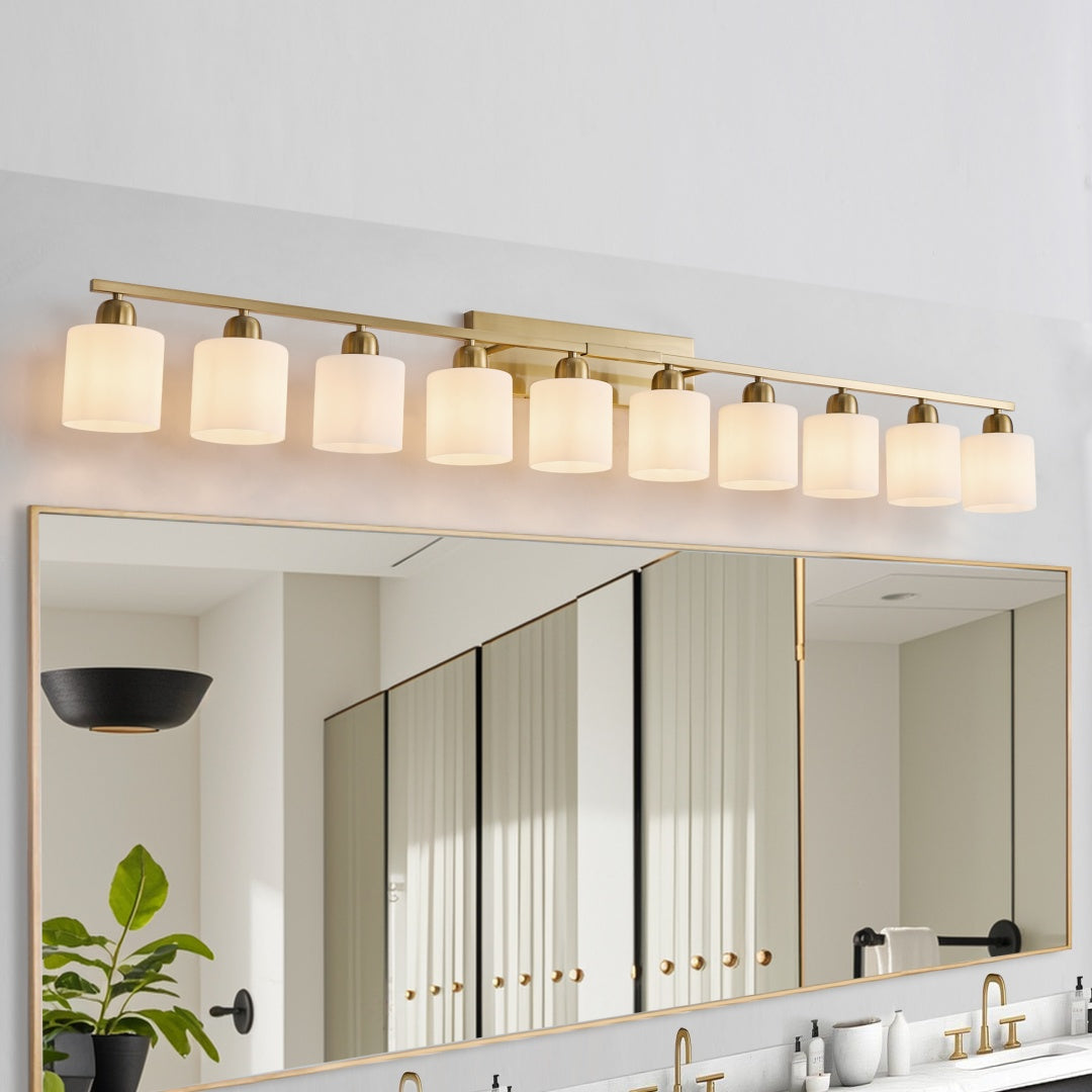 Gold Bathroom Vanity Light Fixture with Milky White Glass Shade