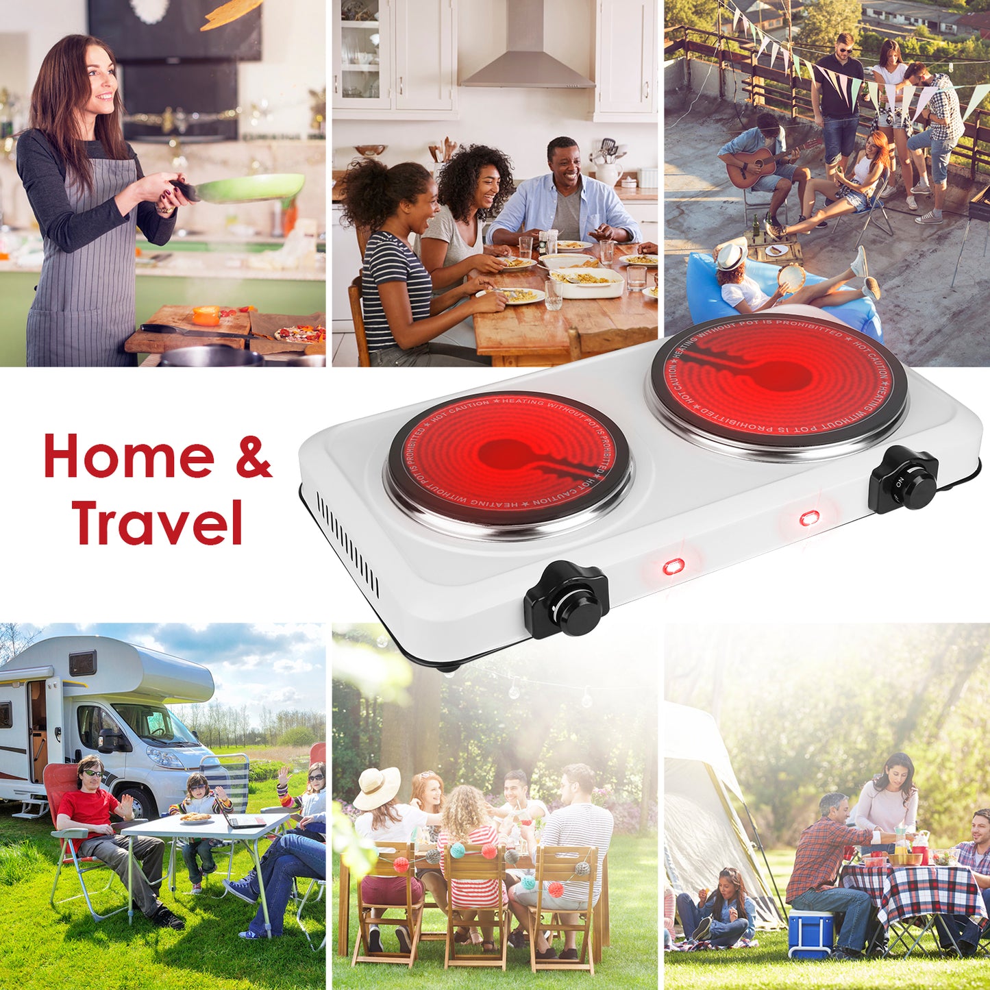 2000W Electric Infrared Dual Burner Hot Plate - Portable Cooking Stove